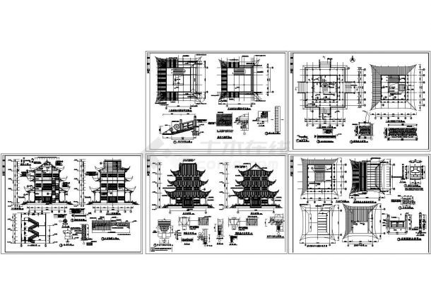 三层文昌阁古建筑设计施工图（ 长15米 宽15米）-图一