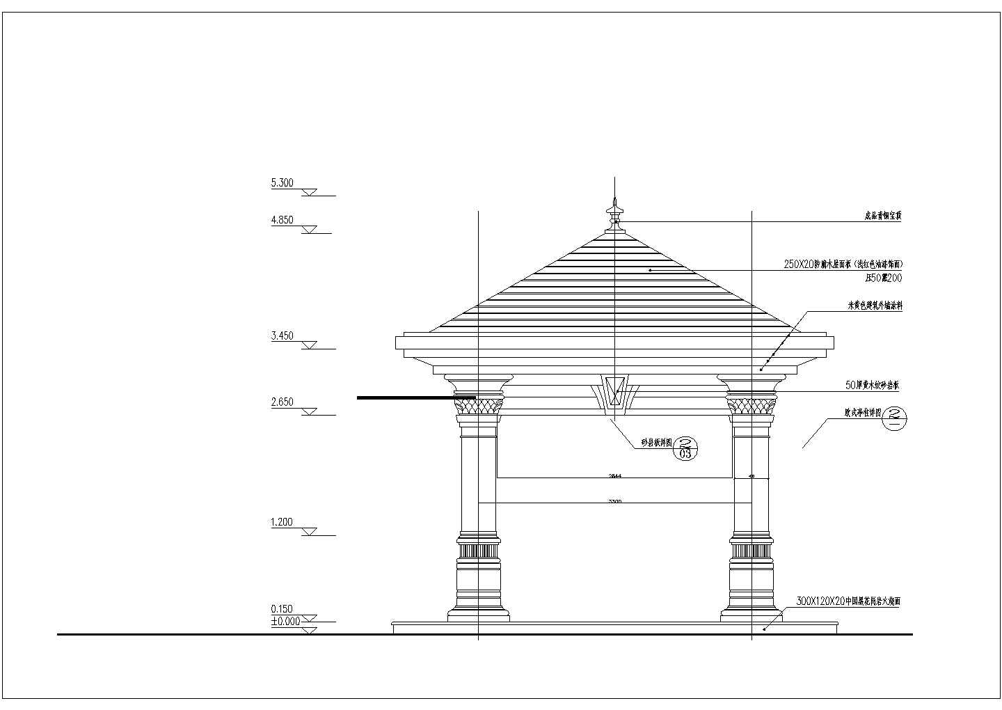 小区景观工程欧式砂岩干挂方亭设计图