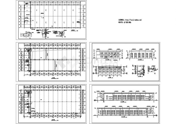 2层厂房车间建筑施工CAD设计图【平立剖，共5张】-图一