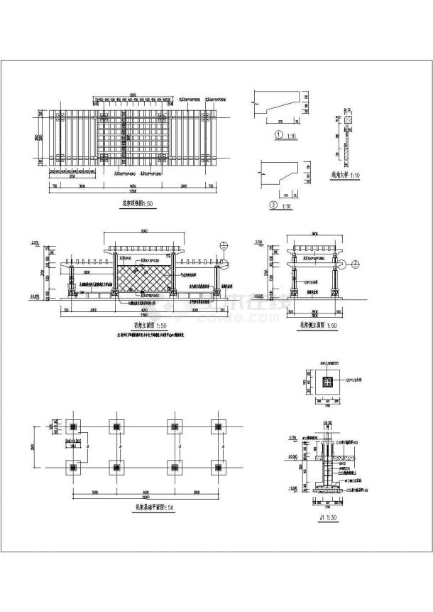 花架与木亭建筑施工图（标注详细）-图二
