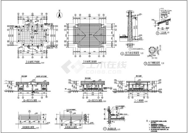 简单小型景区收票亭建筑图（标注详细）-图二