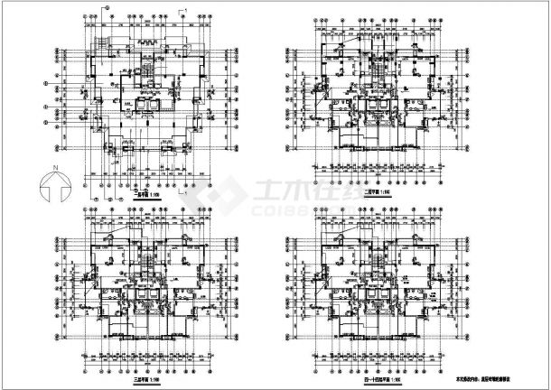 某地紫桂苑4号楼较详细的建筑施工图-图二