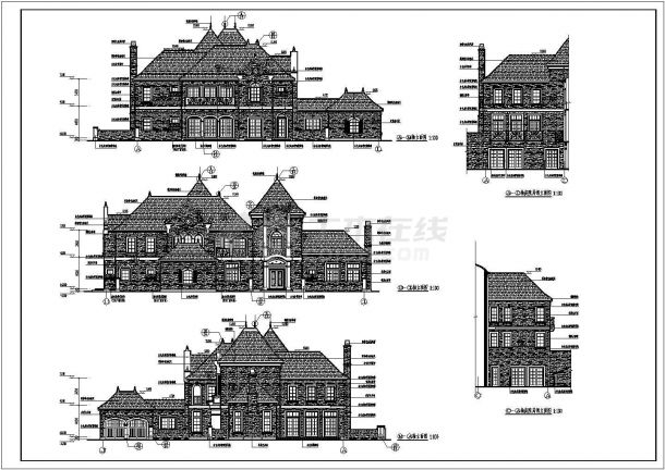 辽宁某地两层框架结构古堡样式别墅建筑设计施工图纸-图一