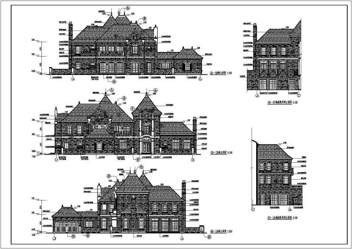 辽宁某地两层框架结构古堡样式别墅建筑设计施工图纸_图1