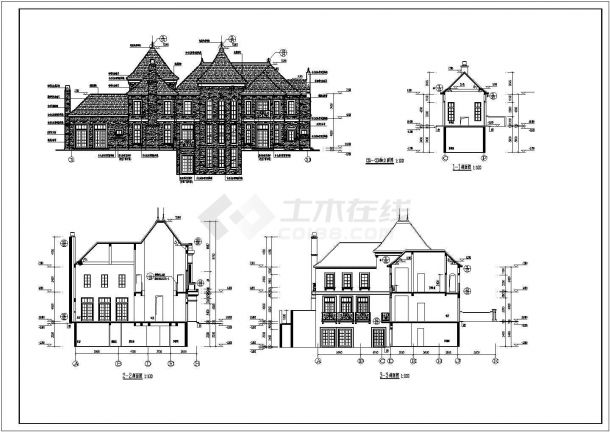 辽宁某地两层框架结构古堡样式别墅建筑设计施工图纸-图二