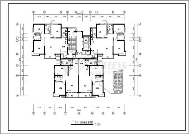 某地32层商住楼给排水及自动喷淋平面图系统图-图一