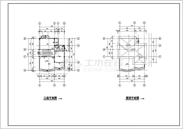 比较流行的三层别墅建筑结构CAD图纸-图二