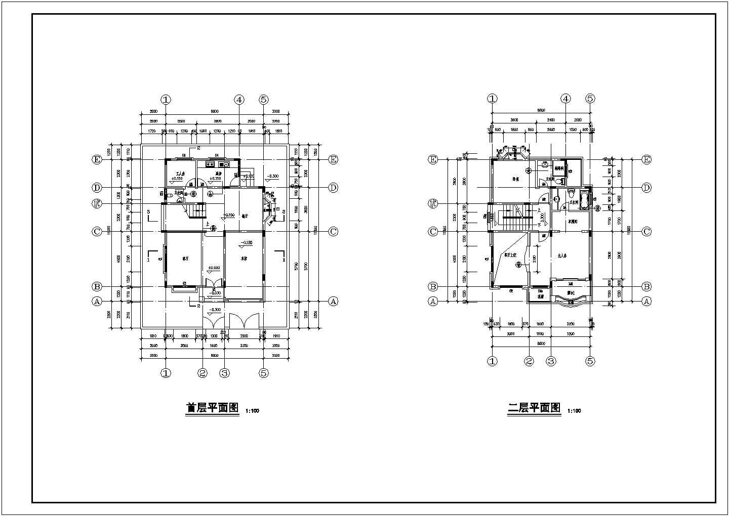 简单实用的三层别墅建筑结构CAD图纸