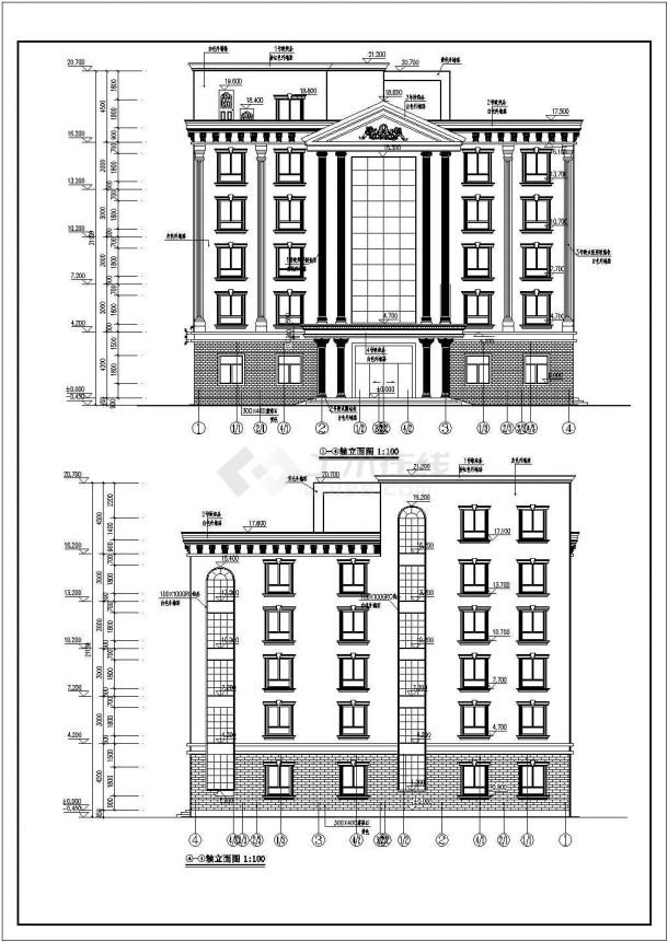 某地6层框架结构私人宾馆建筑设计方案图-图一