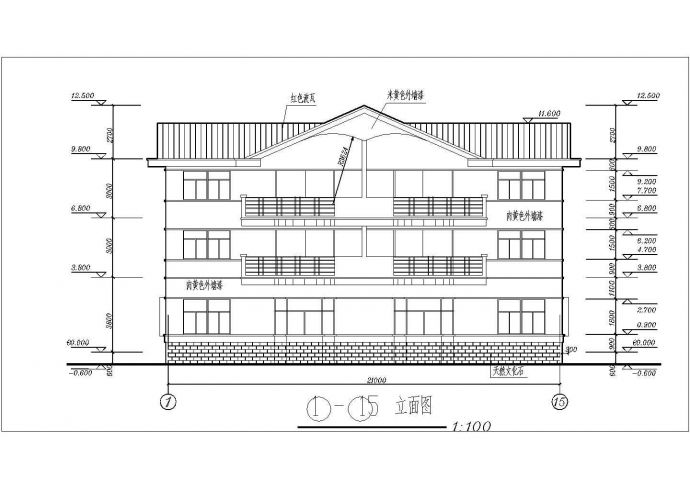 比较受欢迎的三层双拼别墅建筑结构CAD图纸_图1
