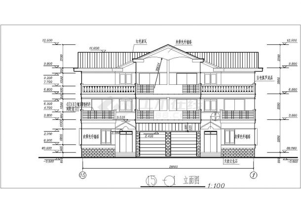 比较受欢迎的三层双拼别墅建筑结构CAD图纸-图二