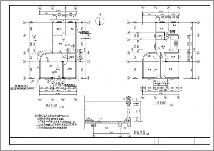 比较流行的带阁楼别墅建筑结构CAD图纸_图1