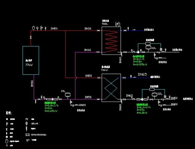 地暖+生活热水锅炉系统流程原理图_图1