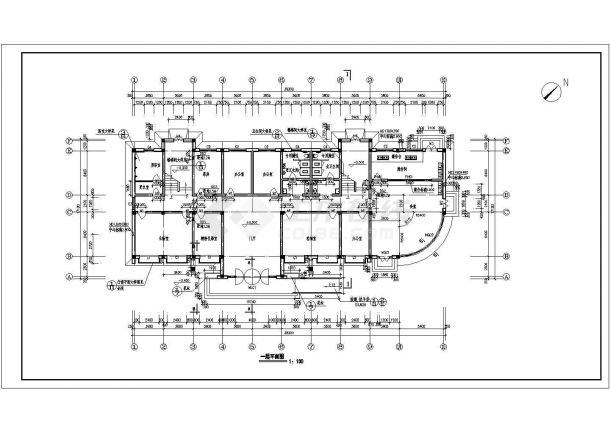 一套三层框架结构办公楼建筑施工图纸-图二