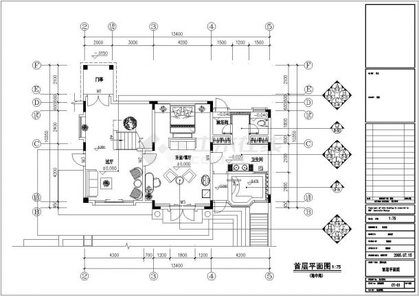某地地中海风格的C1型别墅建筑施工图-图二