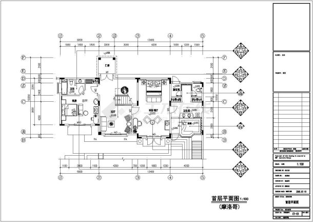 一套摩洛哥风格的C1型别墅建筑施工图-图二