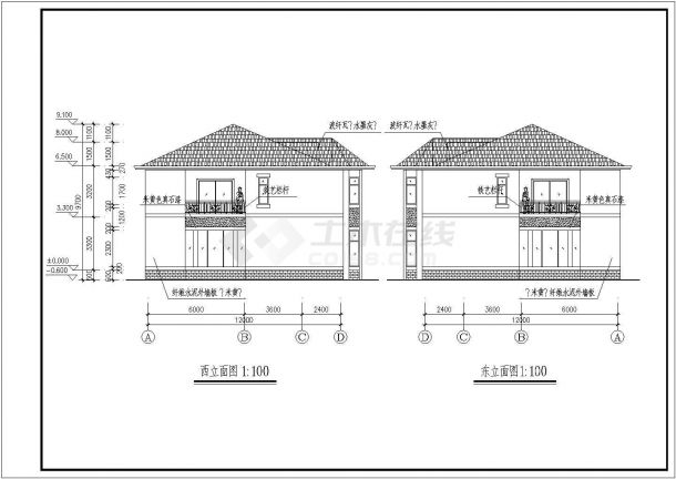 某地怡景园连体别墅建筑设计施工图-图二