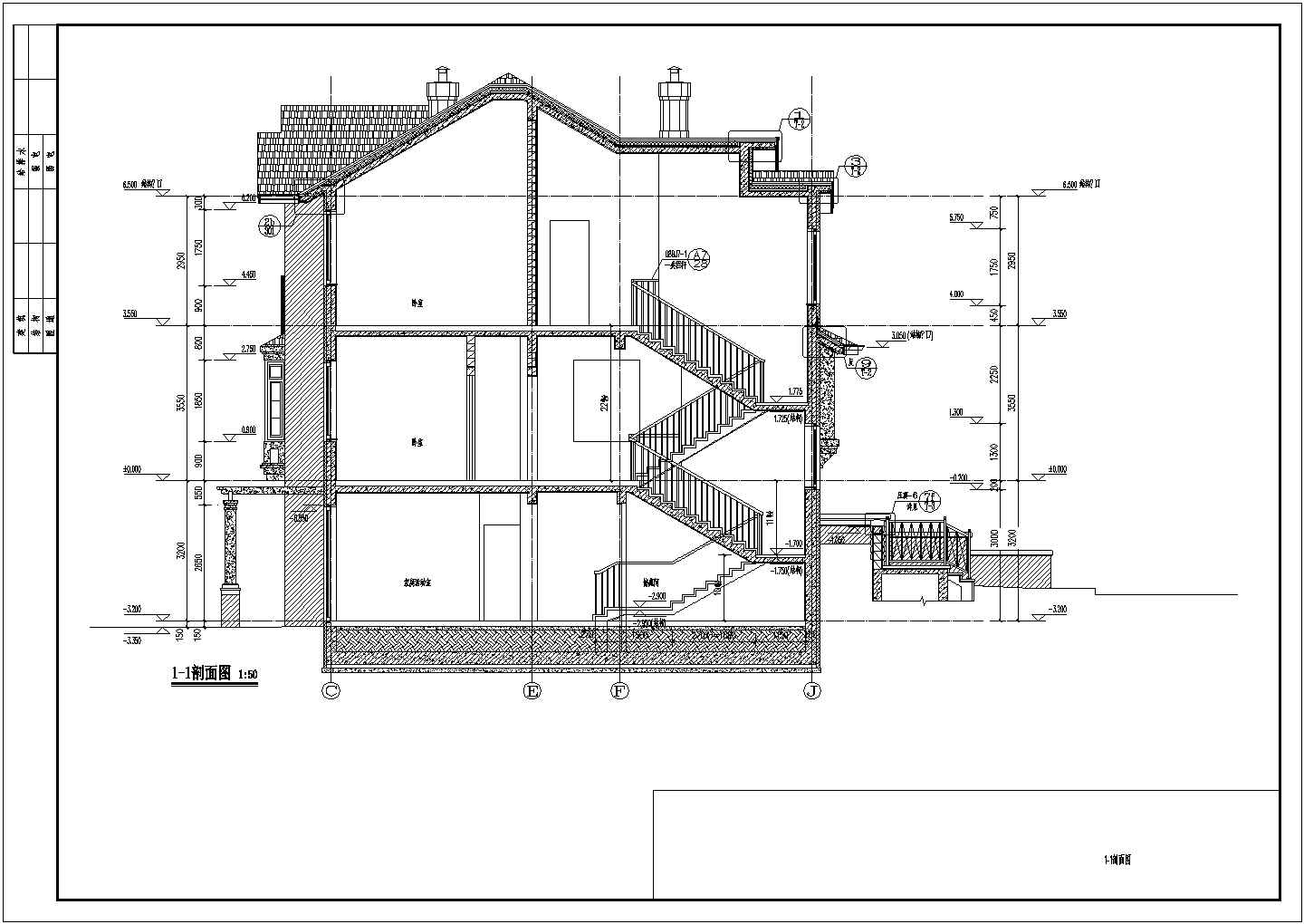 某地三层框架结构小型别墅建筑设计方案图纸