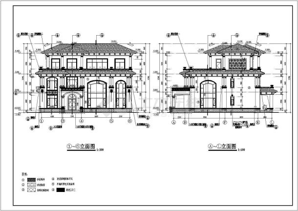 三层独院式别墅建筑结构施工图（含效果图）-图一