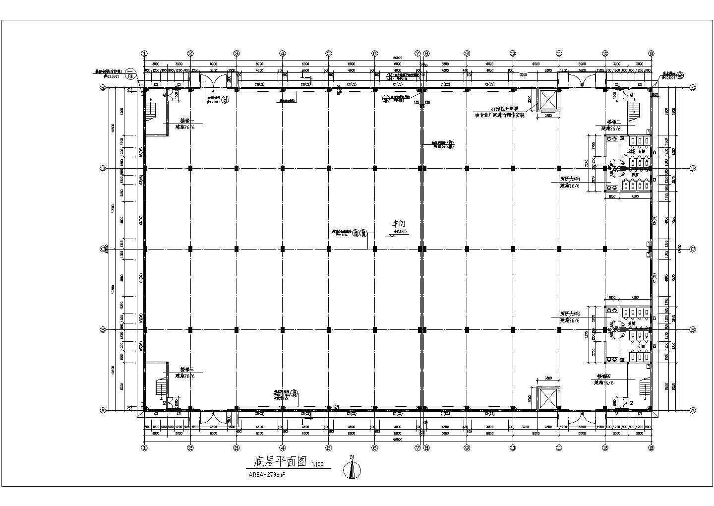 某地大型二层车间建筑施工图（共6张）