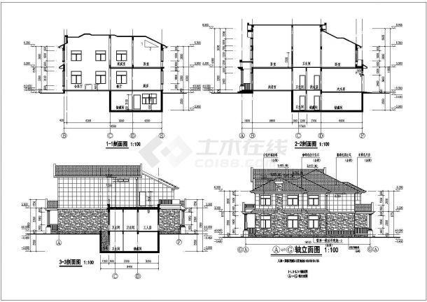 某地三层框架结构美式双拼别墅建筑设计方案图纸-图二