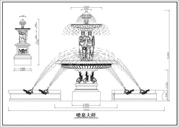 建筑工程常用的CAD版罗马柱造型大样图和喷泉大样图-图二