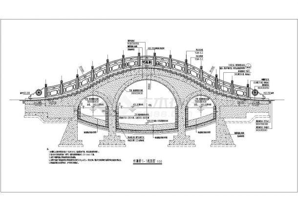 20米三孔混凝土仿古景观拱桥全套施工图-图一