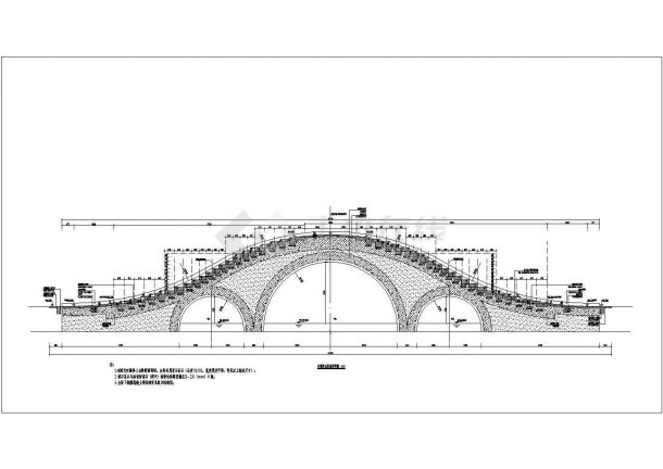 20米三孔混凝土仿古景观拱桥全套施工图-图二