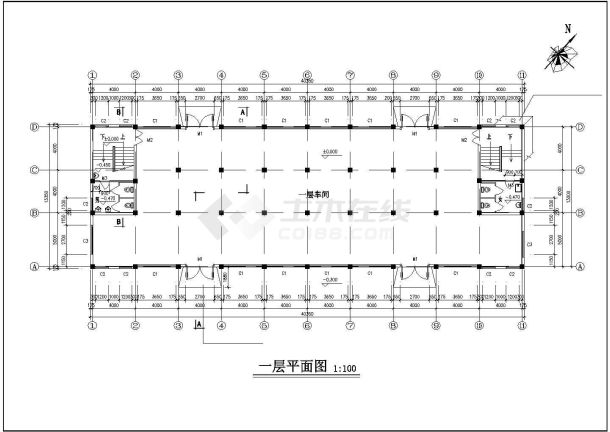 某地小型二层框架厂房建筑设计图（共7张）-图二