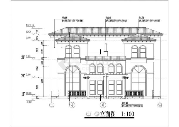 某地三层框架结构别墅建筑设计方案图纸-图一