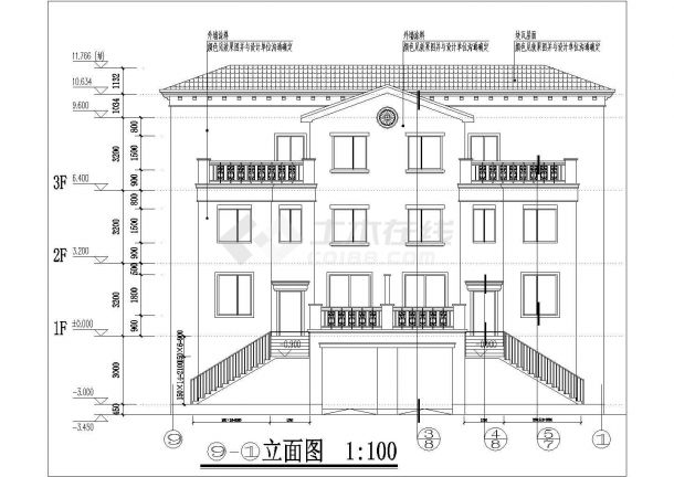 某地三层框架结构别墅建筑设计方案图纸-图二
