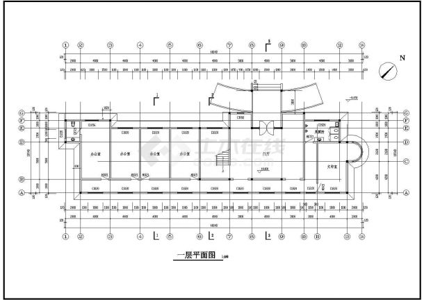 某工厂两层办公楼建筑图（标注详细）-图一