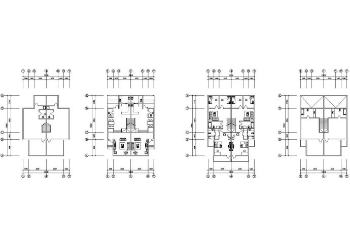 双拼户型别墅设计施工cad图纸，共四张_图1