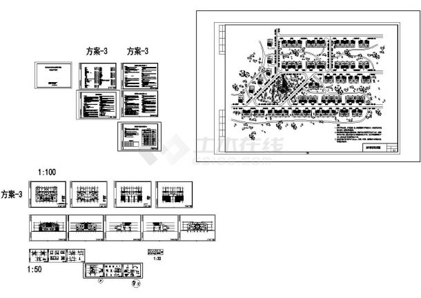 118平方米两层两户双联式别墅设计cad图，含设计说明-图一