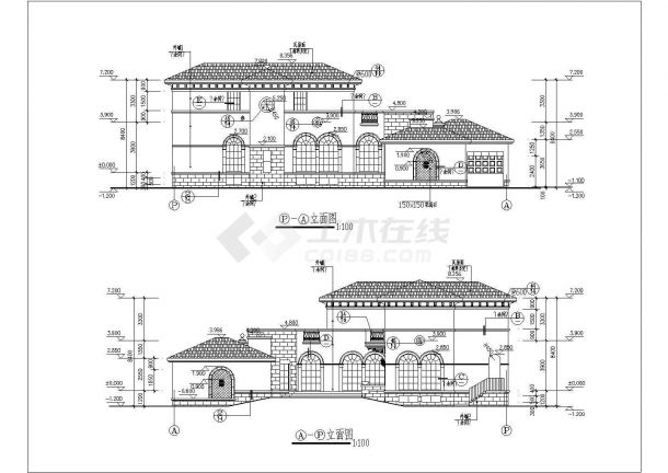 某地区二层砖混结构别墅建筑设计方案图纸-图二