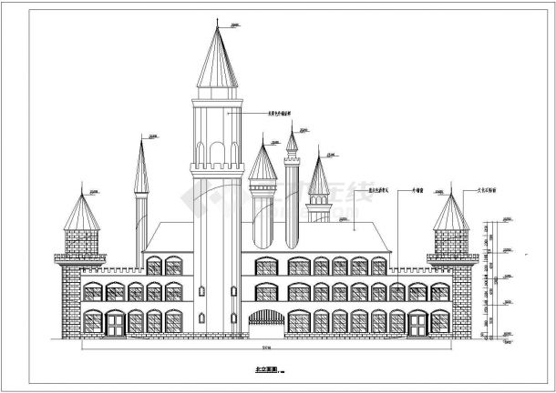 某地区三层游乐园城堡大门建筑设计初步方案图-图二