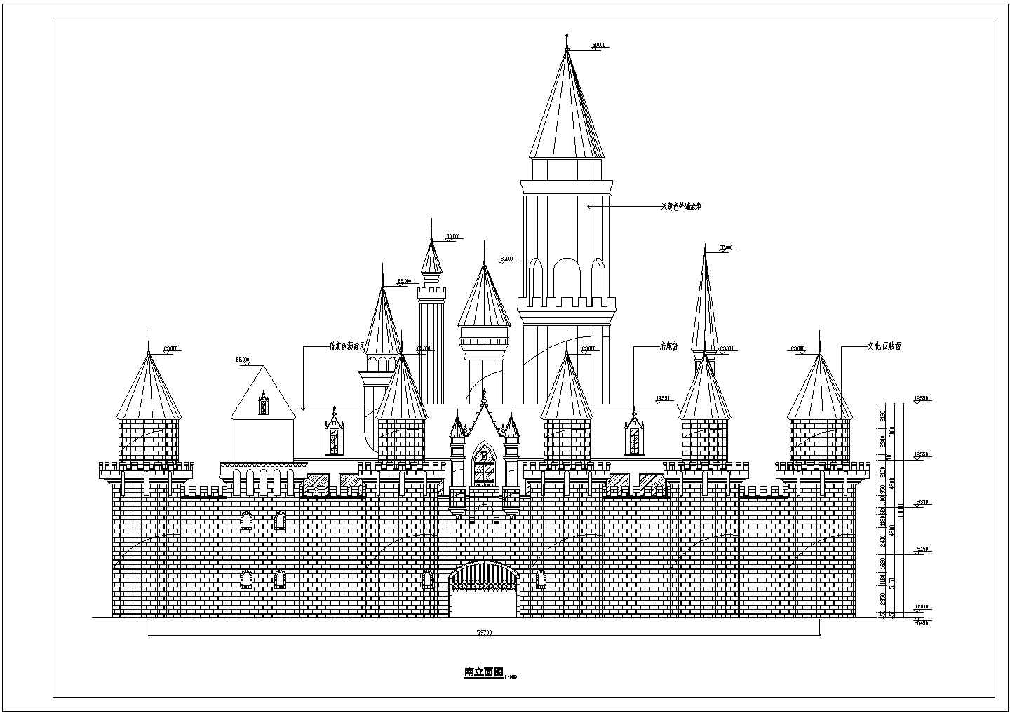 某地区三层游乐园城堡大门建筑设计初步方案图