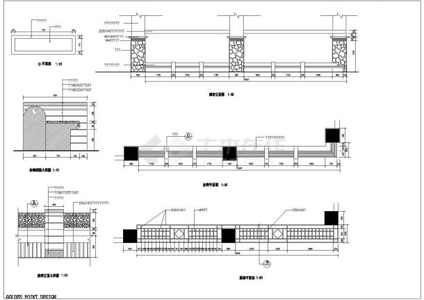 亲水平台座椅景墙建筑图（标注详细）-图二