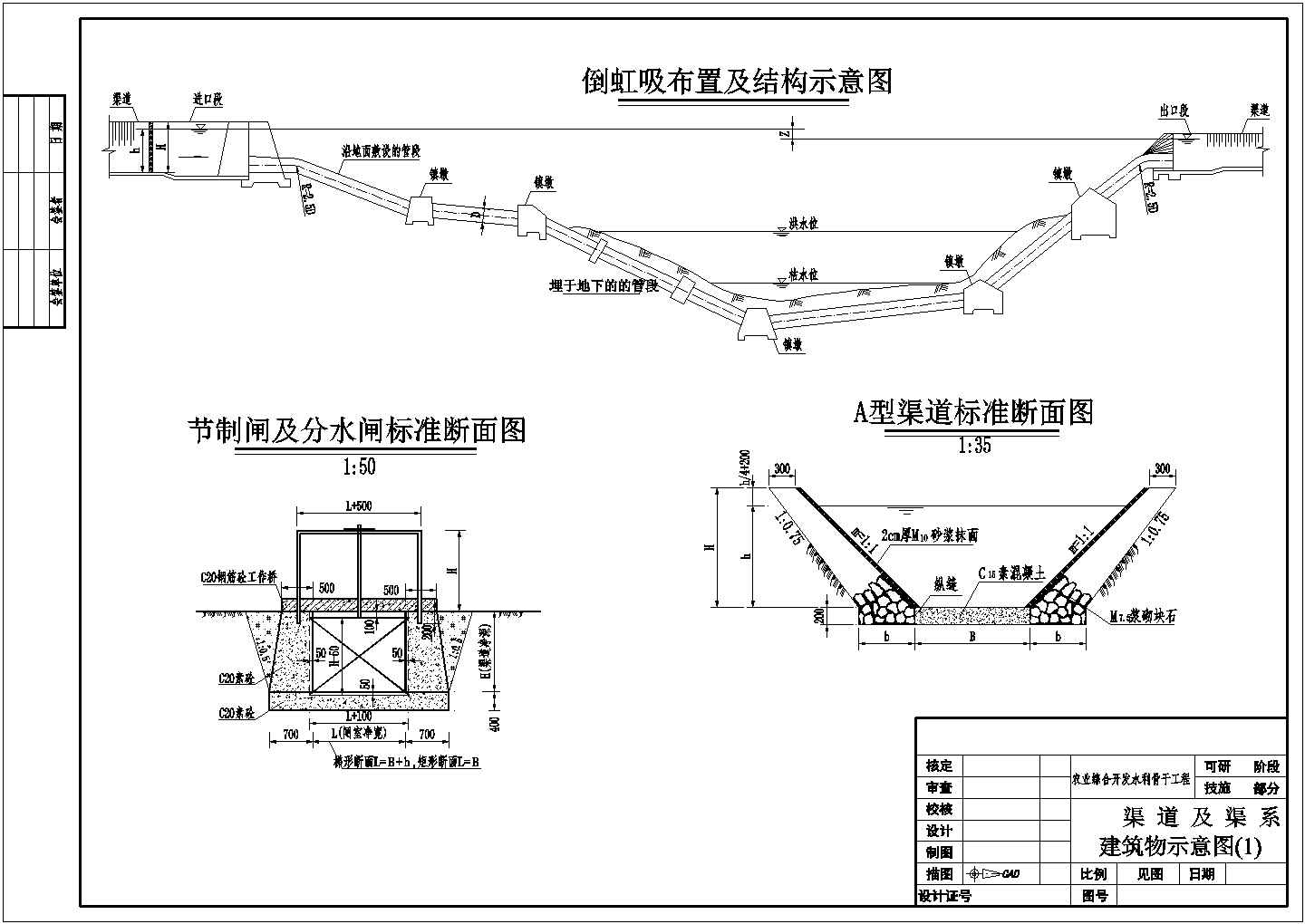 农业水利工程倒虹吸布置及结构示意图设计