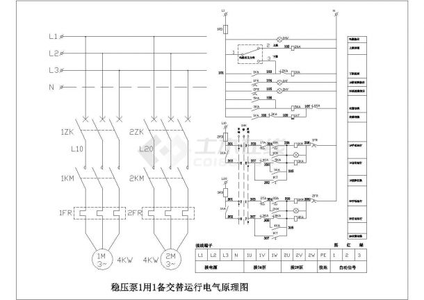 稳压泵一用一备交替运行原理CAD图-图一