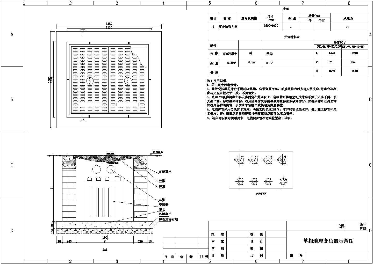 单相地埋变压器安装示意图