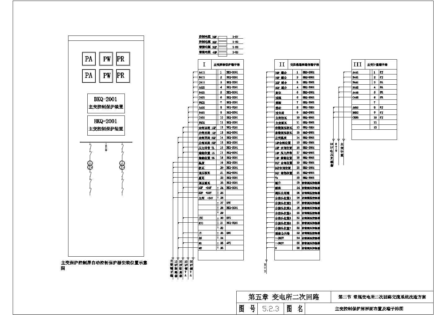 主变控制保护屏屏面布置及端子CAD排图