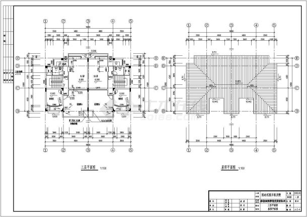 并联别墅建筑施工平立剖面图纸（共4张）-图一