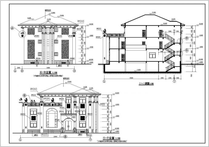 某地区三层框架结构别墅楼建筑设计方案图_图1