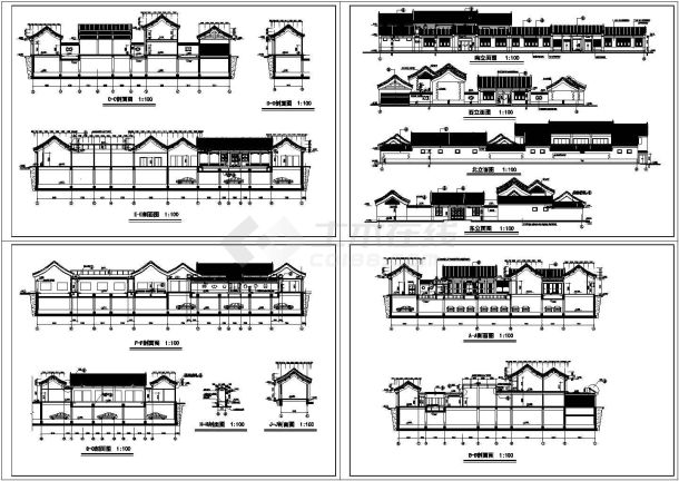 某仿古建长廊设计cad全套立剖面施工图（标注详细）-图一