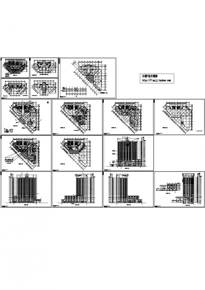 十九层三角形人民医院建筑施工cad图，共十六张_图1
