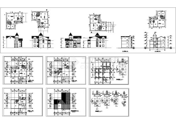 长16米宽15.9米3层538.1平米别墅建筑设计施工图-图一