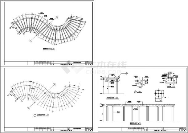双弧形花架施工CAD图-图一