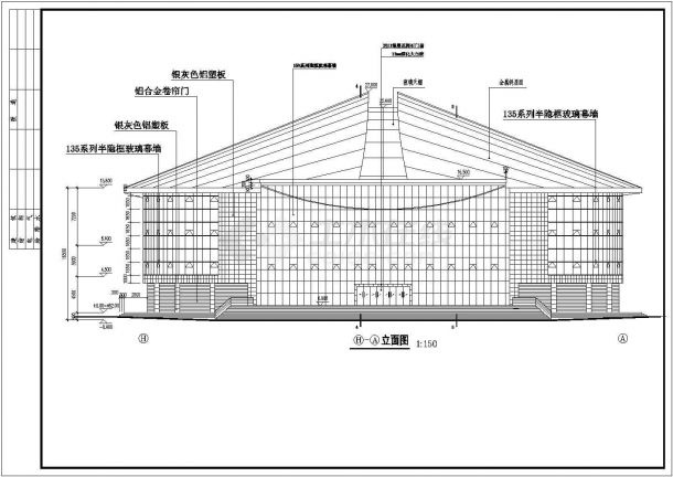 重庆市某地三层框架结构篮球馆建筑设计方案图纸-图一