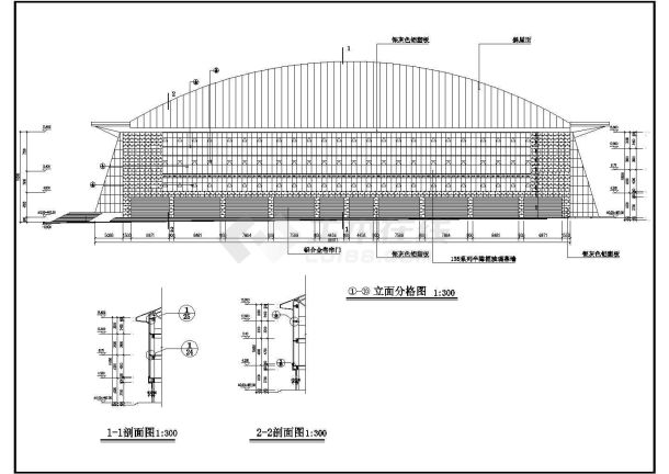 重庆市某地三层框架结构篮球馆建筑设计方案图纸-图二